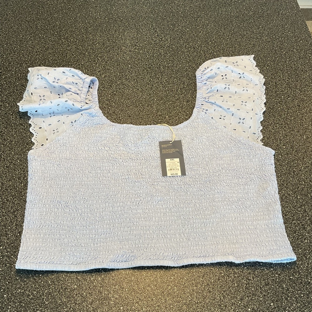 NWT Target Universal Thread Short Sleeve Blouse- Light Blue XXL - Picture 2 of 6